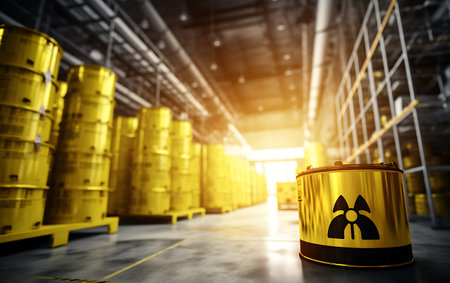 man in a gas mask against radiation on a factory on radioactive chemicalの素材