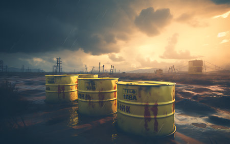 Oil barrels in the oil refinery. Concept of oil industry and fuel.の素材