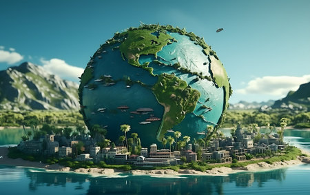 Fantasy landscape of the planet Earth. 3d render illustration.の素材