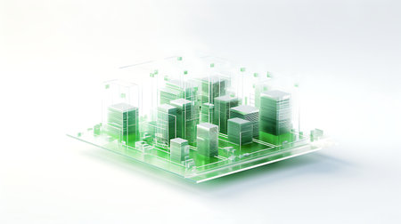 Modern city buildings on white background. 3d render, 3d illustration.の素材