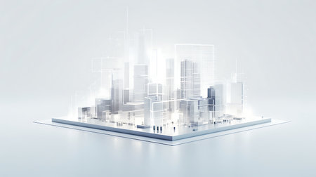 Modern cityscape with skyscrapers and buildings. 3d renderingの素材