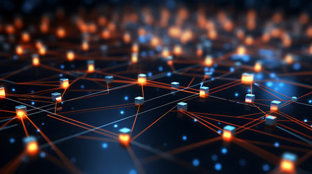 Abstract 3d rendering of network connection. Futuristic technology background.の素材
