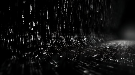 Futuristic cyberspace with binary code, 3d renderingの素材