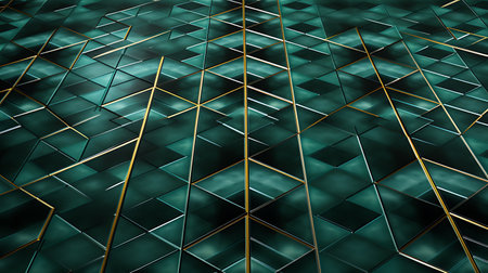 Abstract 3d rendering of chaotic structure with golden lines. Futuristic background design.の素材