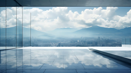 Panoramic view of the city from the window. 3d renderingの素材