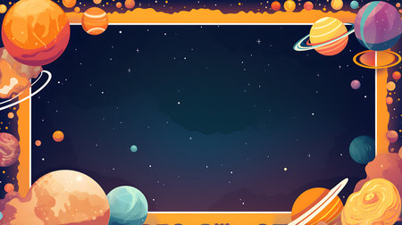 Frame template with space theme background and space theme - illustration for childrenの素材
