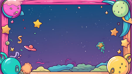 Frame template design with space theme background illustration, eps10 vector.の素材