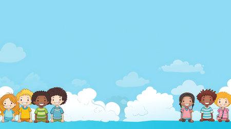Illustration of Stickman Kids in a Cloudy Sky with Cloudsの素材