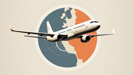 Airplane on the background of the planet earth. Vector illustration.の素材