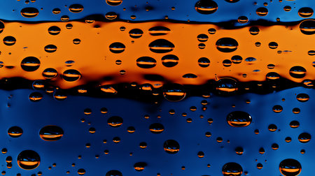 Water drops on glass with orange and blue background. Abstract background.の素材