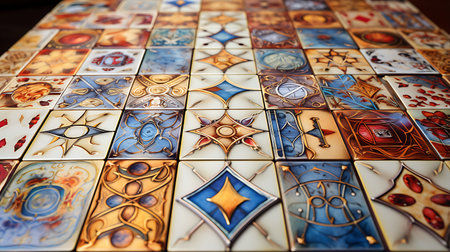 Ceramic tiles in a shop window in Istanbul, Turkey.の素材