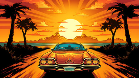 3d rendering of a car wheel in the sea with a sunset background. Illustration Close up macro wheel Sport Car on race track driftingの素材