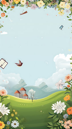Beautiful spring teacher frame background with daffodils and butterflies.の素材