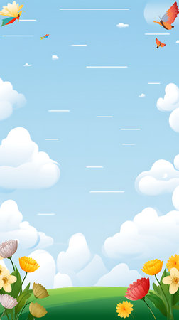 Beautiful spring teacher frame background with daffodils and butterflies.の素材