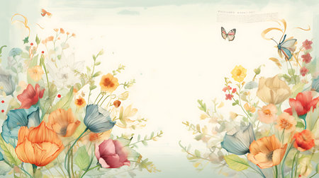 Beautiful spring teacher frame background with daffodils and butterflies.の素材