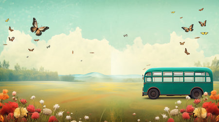 Beautiful spring teacher frame background with daffodils and butterflies.の素材