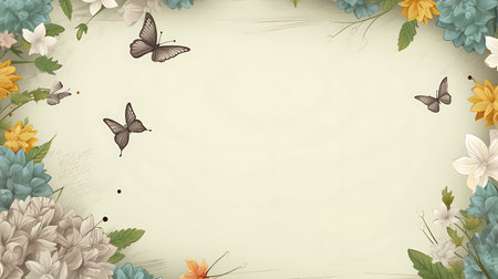 Beautiful spring teacher frame background with daffodils and butterflies.の素材