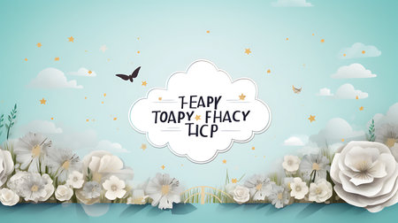 Beautiful spring teacher frame background with daffodils and butterflies.の素材