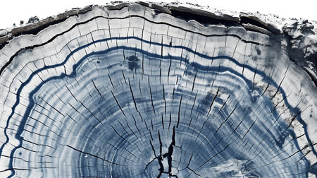Wooden background with a pattern of tree rings and cracks in itの素材