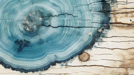 Wooden background with a pattern of tree rings and cracks in itの素材