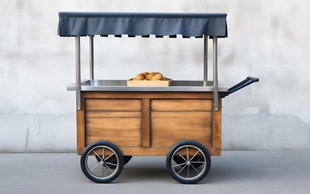 3d rendering of a street food cart with some bread in itの素材