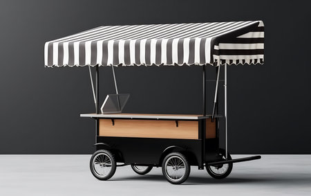 3d render of a street food cart with awning.の素材