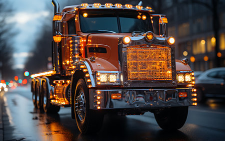 Truck on the road at night. Concept of logistics and transportation.の素材