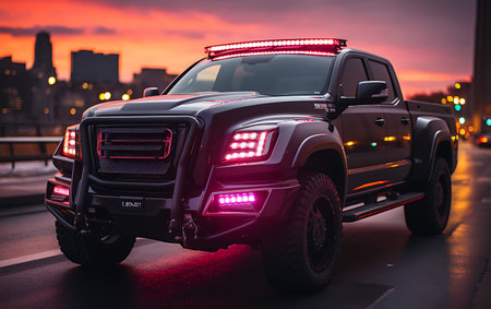 Truck on the road at night. Concept of logistics and transportation.の素材