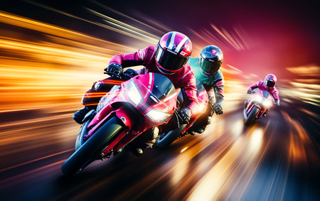 Modern powerful sports motorcycle dark background.の素材