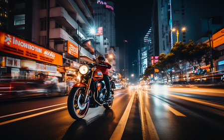 Modern powerful sports motorcycle dark background.の素材