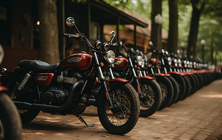 Modern powerful sports motorcycle dark background.の素材