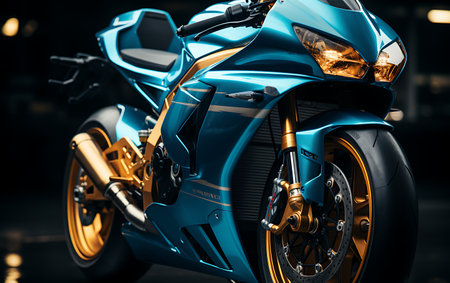 Modern powerful sports motorcycle dark background.の素材