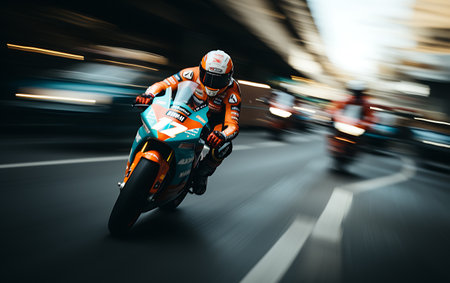 Modern powerful sports motorcycle dark background.の素材