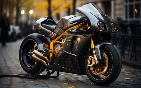 Modern powerful sports motorcycle dark background.の素材