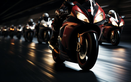 Modern powerful sports motorcycle dark background.の素材