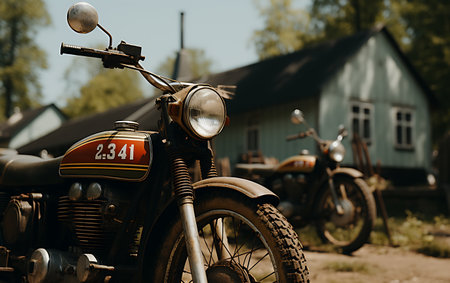 Modern powerful sports motorcycle dark background.の素材