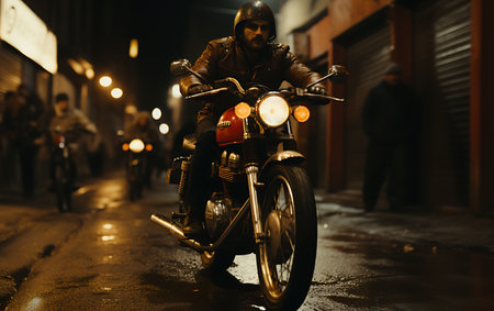 Modern powerful sports motorcycle dark background.の素材