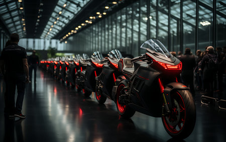 Modern powerful sports motorcycle dark background.の素材