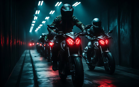 Modern powerful sports motorcycle dark background.の素材