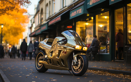 Modern powerful sports motorcycle dark background.の素材