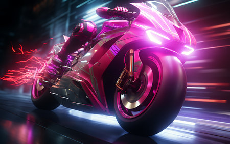 Modern powerful sports motorcycle dark background.の素材