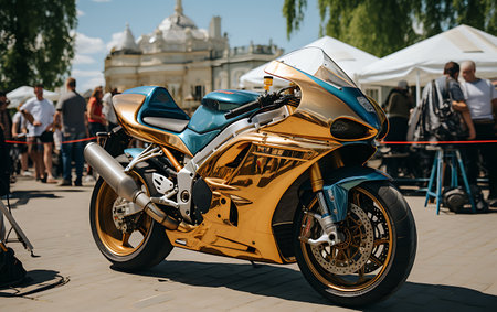 Racing speed futuristic motorcycle in the city at night.の素材