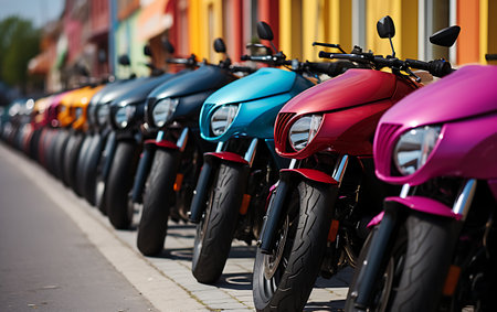 Racing mortorbike neon light backgroud. Race mortorcycle fast transportation.の素材