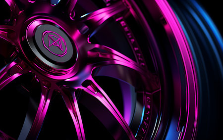 Racing mortorbike neon light backgroud. Race mortorcycle fast transportation.の素材