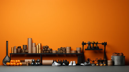 Workout Fitness equipments background with copy space for textの素材
