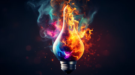 Incandescent light bulb with colorful paint splash. 3D illustration.の素材