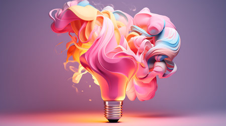 Incandescent light bulb with colorful paint splash. 3D illustration.の素材