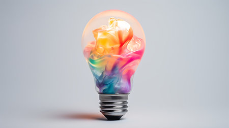 Incandescent light bulb with colorful paint splash. 3D illustration.の素材