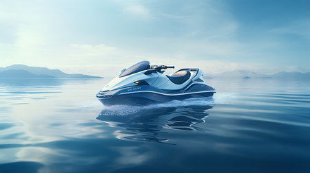 Jet ski floating in the sea. 3d render. Computer digital drawing.の素材