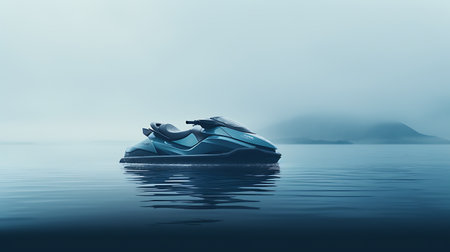 Jet ski on the water in a foggy day. 3d renderの素材